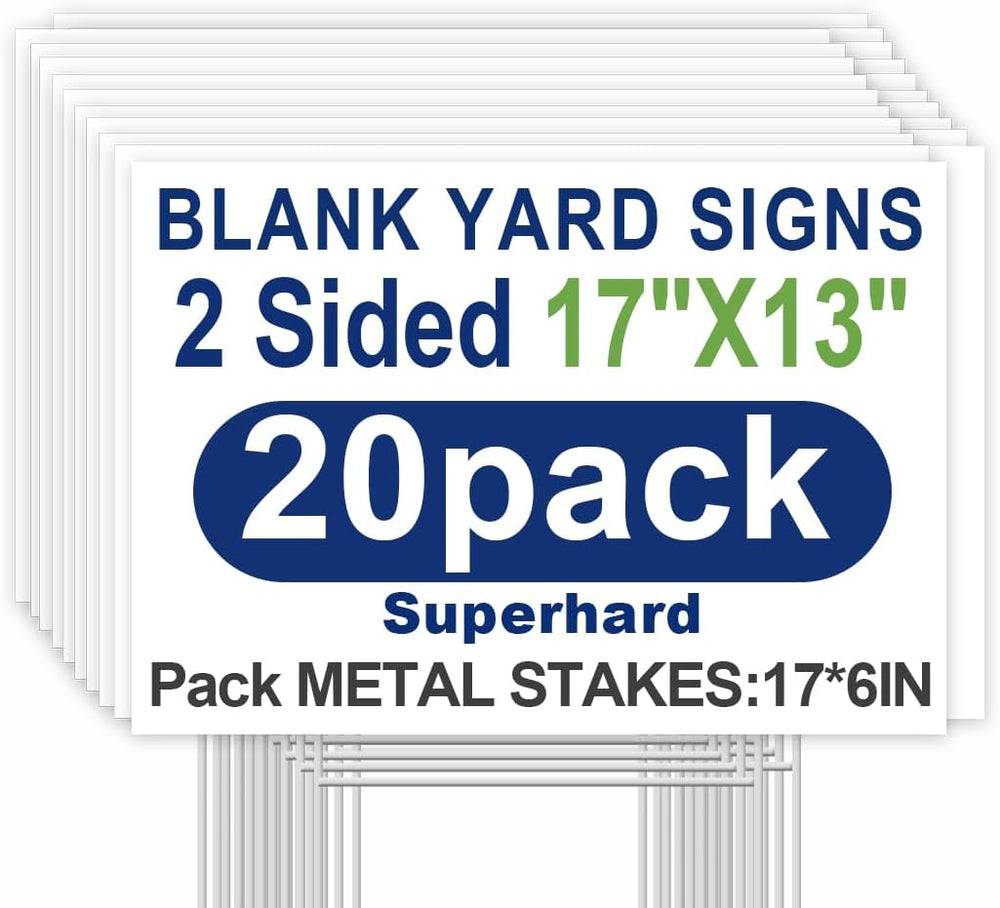 20-Pack 17"x13" Blank Yard Signs with Stakes, Corrugated Plastic