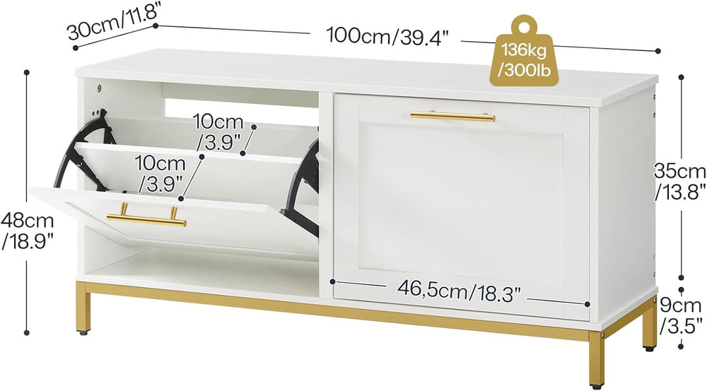 HOOBRO Shoe Bench with Storage, Shoe Storage Bench with 2 Flip Drawers