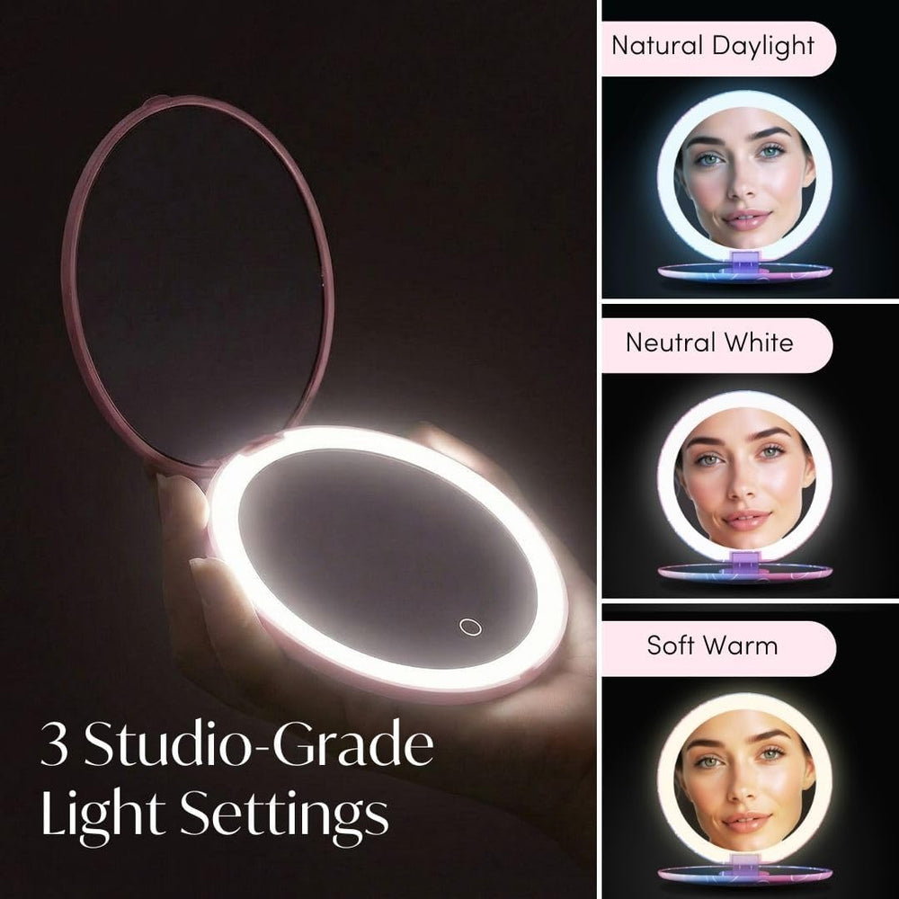 Fancii Mini Taylor Compact Magnifying Mirror with LED Light, 10x/1x, Recharge...