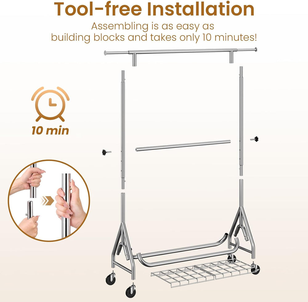 Heavy Duty Clothes Rack for Hanging Clothes, Double Rods Clothing Rack with L...