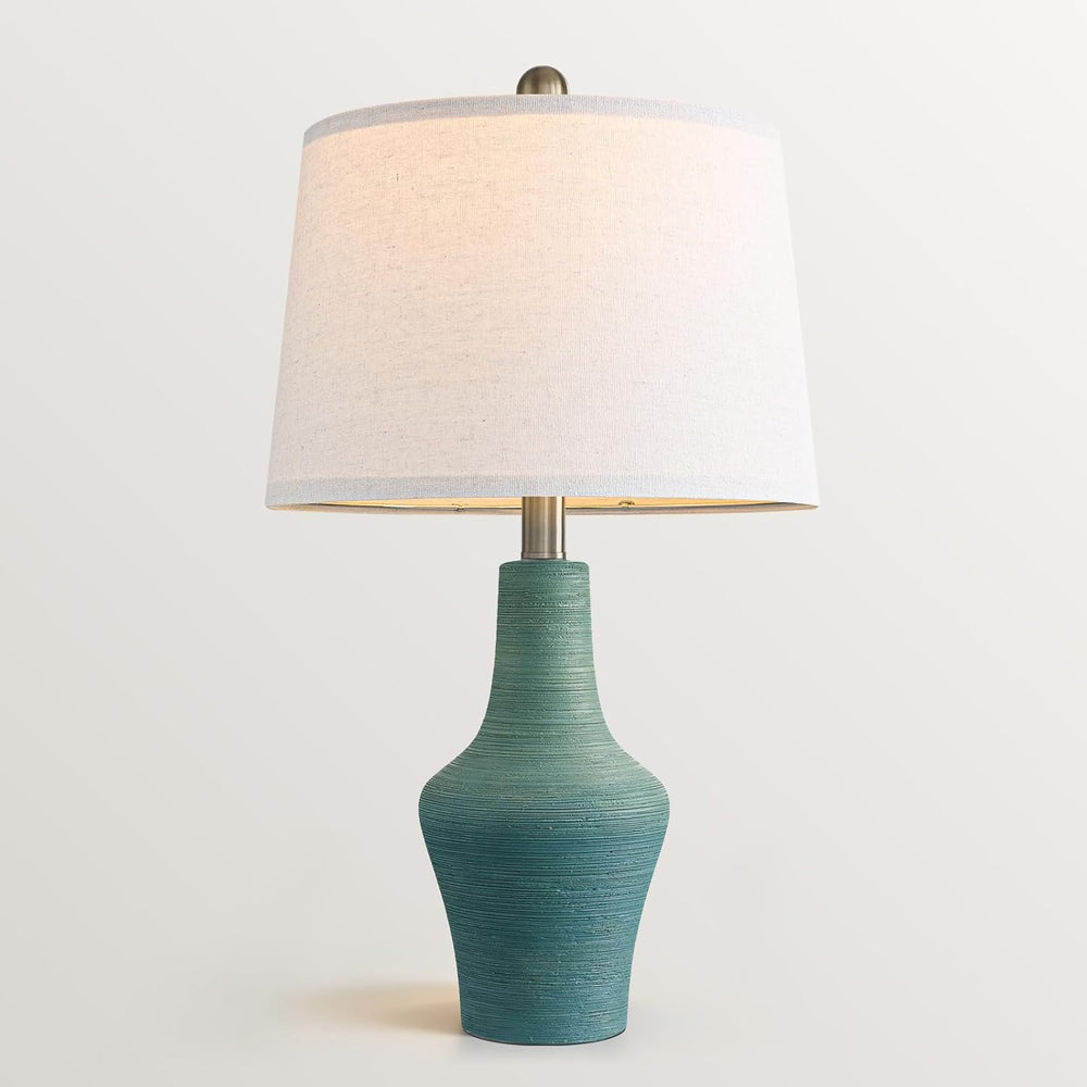 23" Farmhouse Ceramic Table Lamp Modern Bedside Lamps Matte Teal