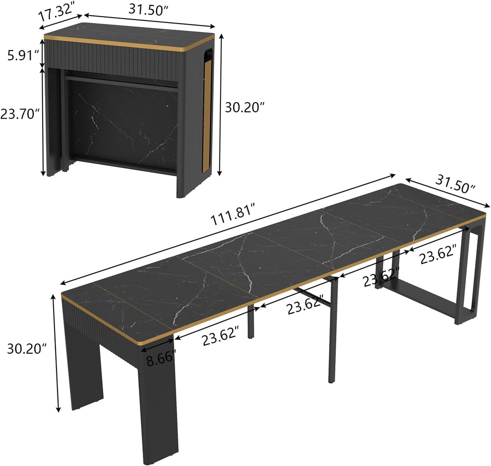 17"-112" Extendable Dining Room Table, Modern Space Saving Dining T...