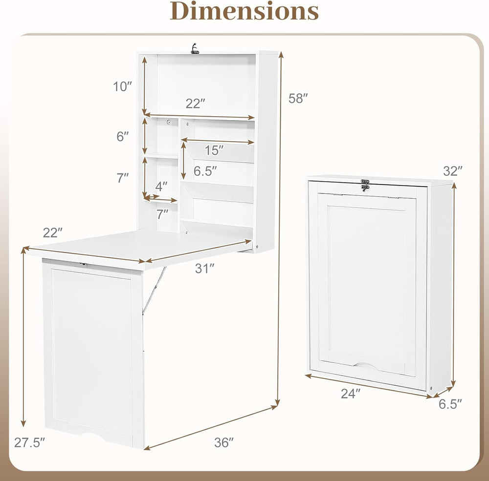 Tangkula Folding Wall Mounted Desk, Convertible Fold Out Floating Table