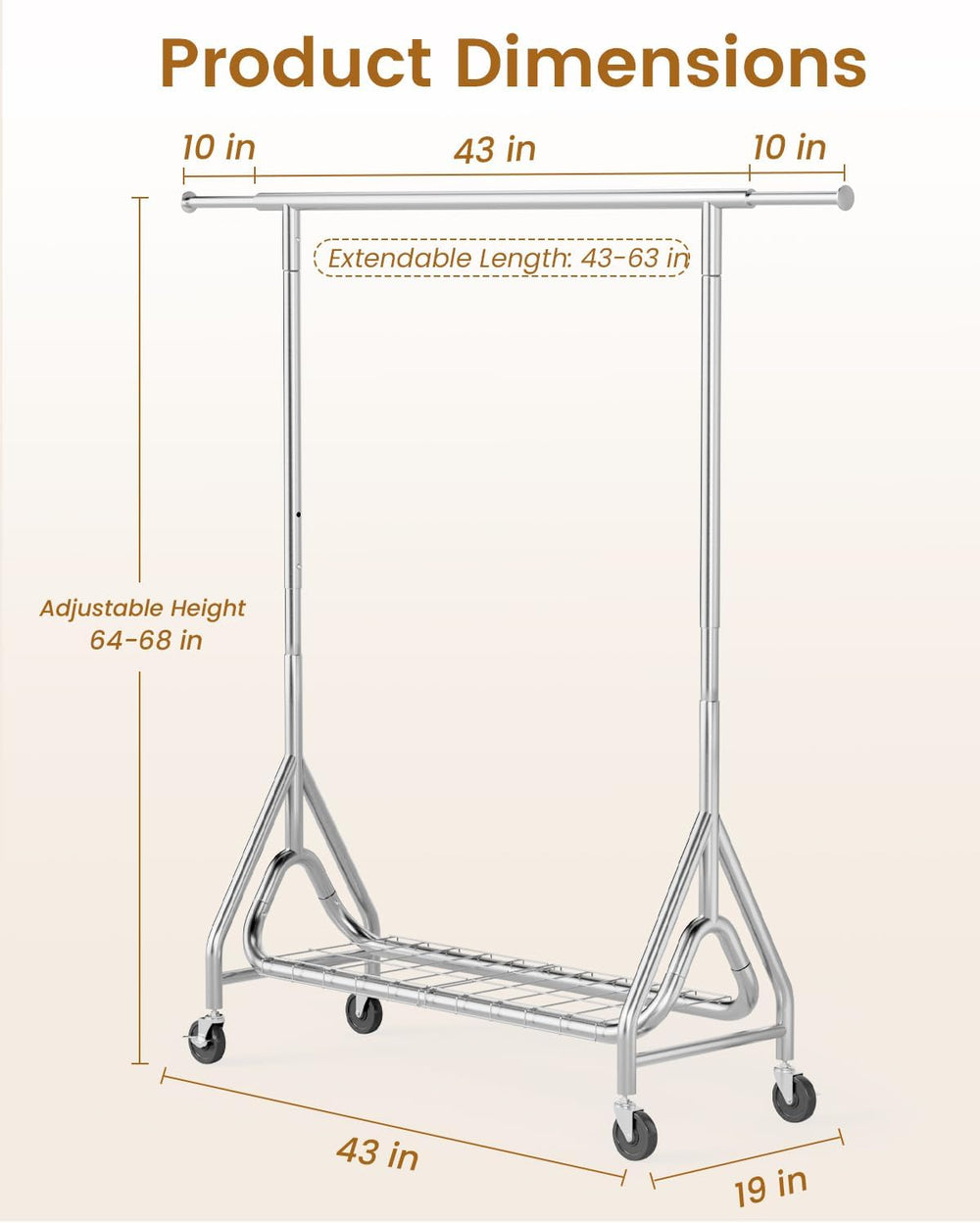 Heavy Duty Clothes Rack for Hanging Clothes with Wheels, Silver