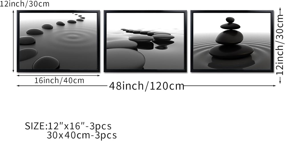 iKNOW FOTO 3pcs Black and White Zen Wall Art Stones in Water Canvas Prints wi...