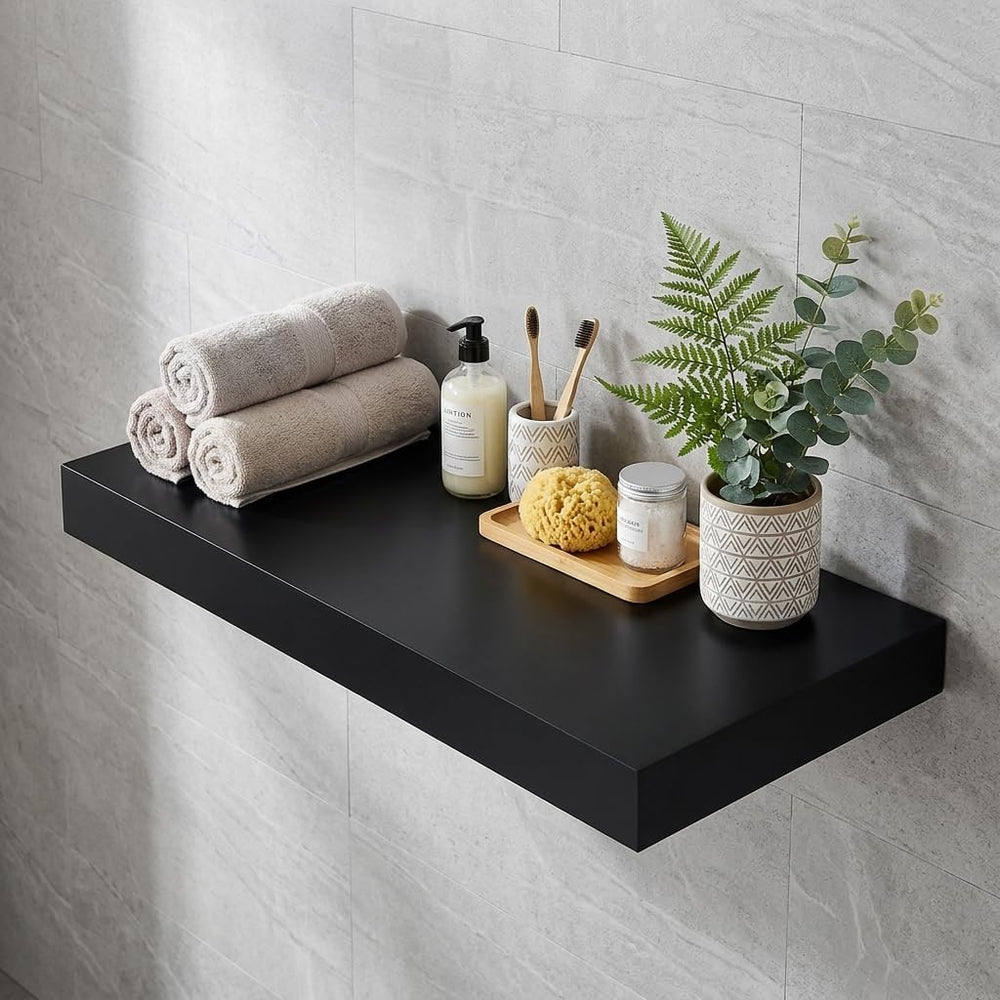 WELLAND 24" Black Floating Shelf for Wall, 12" Deep Bookshelf &...