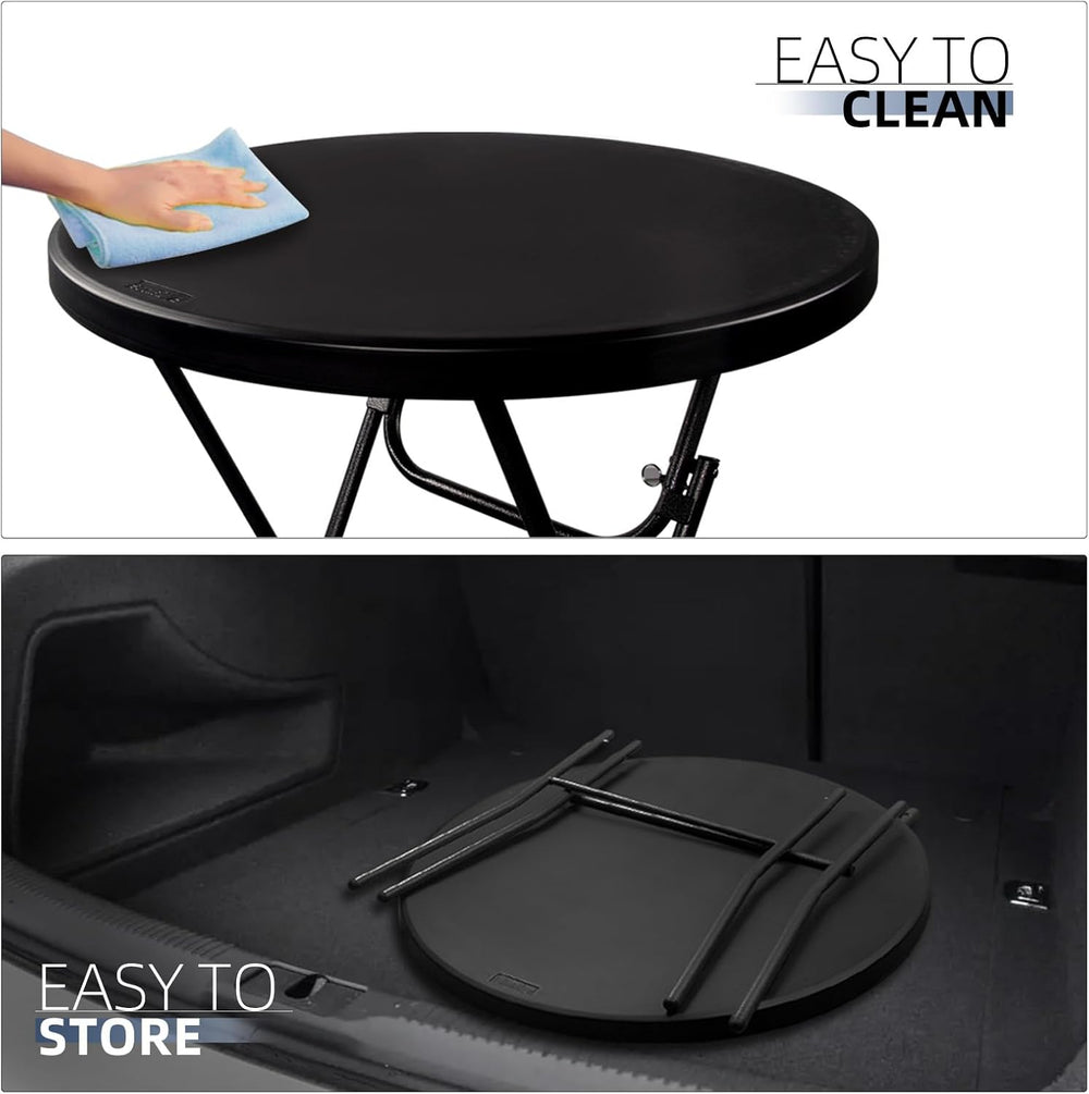 Byliable 32in Cocktail Folding Table, Round High Top Bar Table, Black
