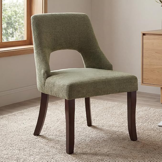 UVV Wooden Dining Chairs Set of 2, Mid Century Modern Chenille Upholstered Dining Room Chair Kitchen Chairs, Farmhouse Dinner Chair with Solid Wood Legs for Kitchen Dining Room, Green