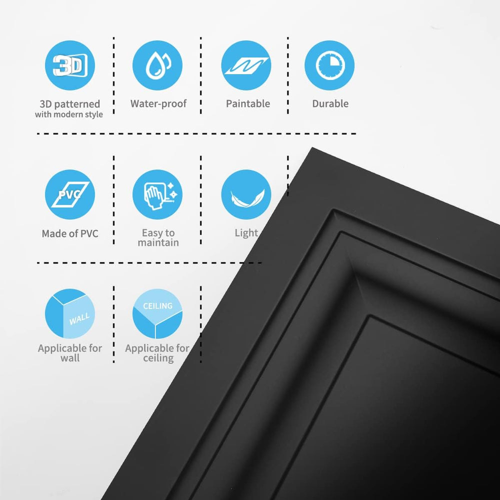 Art3d 12-Pack PVC Waterproof Drop Ceiling Tiles, 2 x 2 ft, Square, Black
