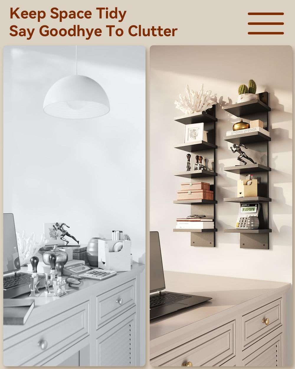 IBUYKE 5 Tier Wall Shelf Unit,Floating Storage Shelf Black WBC009B-2