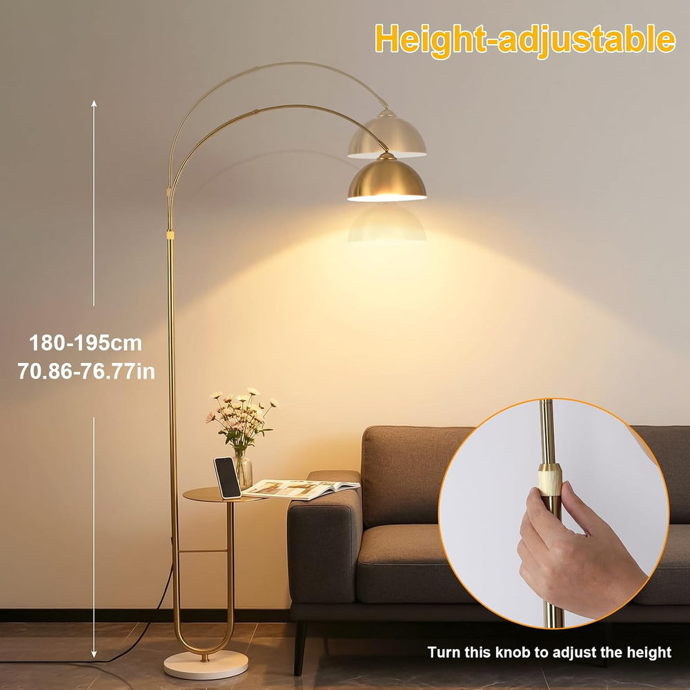 Gold Arc Floor Lamp with Table, Stepless Dimming & Remote,E26 Bulb Included
