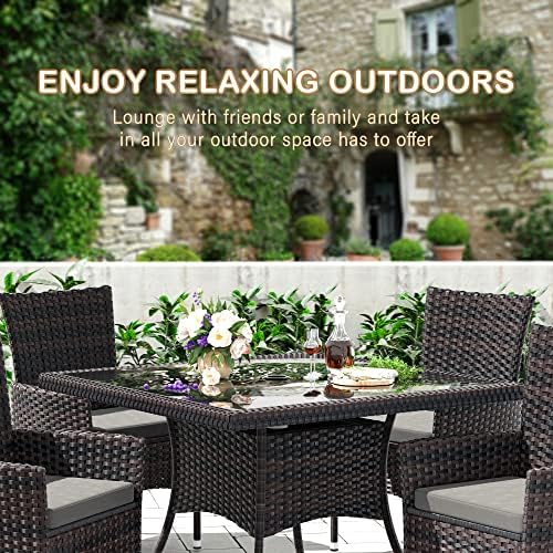 10 Pieces Outdoor Patio Dining Set,Patio Table and Chairs Rattan Outdoor Patio Furniture Set with Umbrella Hole,Dining Table Set for 8 with Chairs for Backyard,Garden and Kitchen,Grey