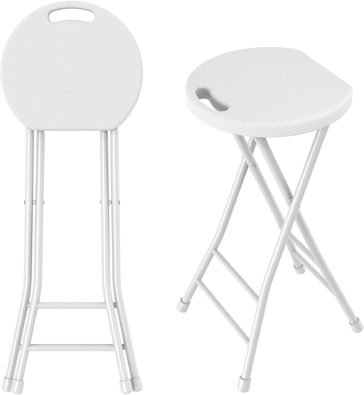 24 Inch Folding Stool with Handle & Non-Slip Feet, Set of 2, White
