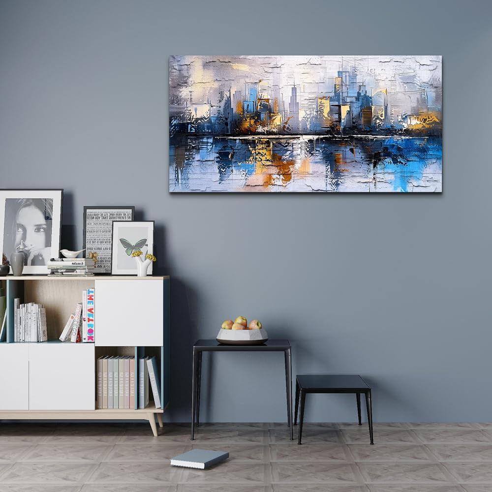 KELIYUAN Abstract Canvas Wall Art Painting Yellow Blue Mural Abstract Wall De...