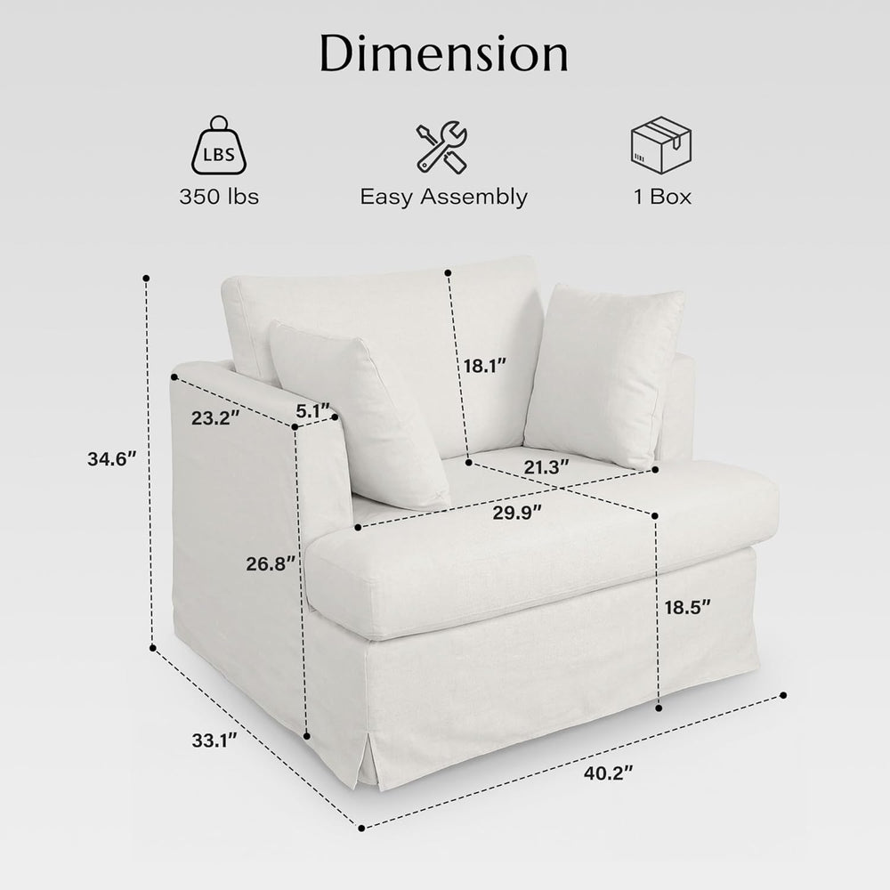 Coastal Accent Armchair for Living Room, 40", Chenille, Beige