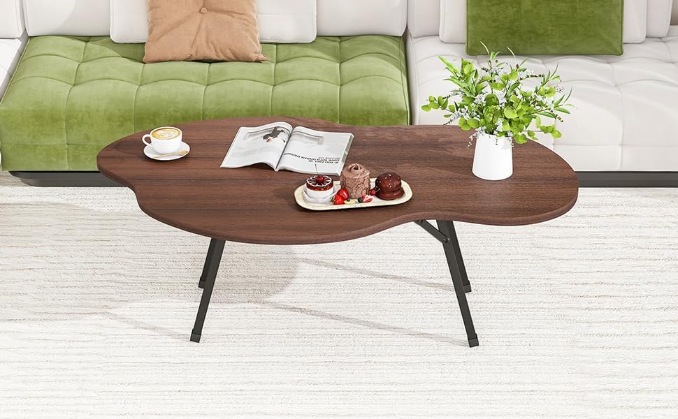 Foldable Coffee Table Cloud Shape Portable for Small Spaces,Walnut
