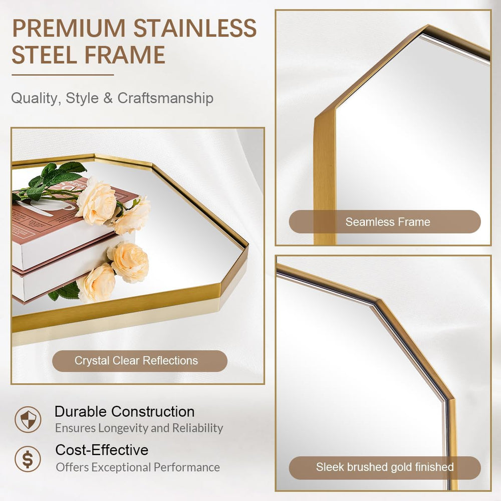 ANDY STAR Gold Octagon Bathroom Mirror, 22x30 Inch Stainless Steel Metal Fram...