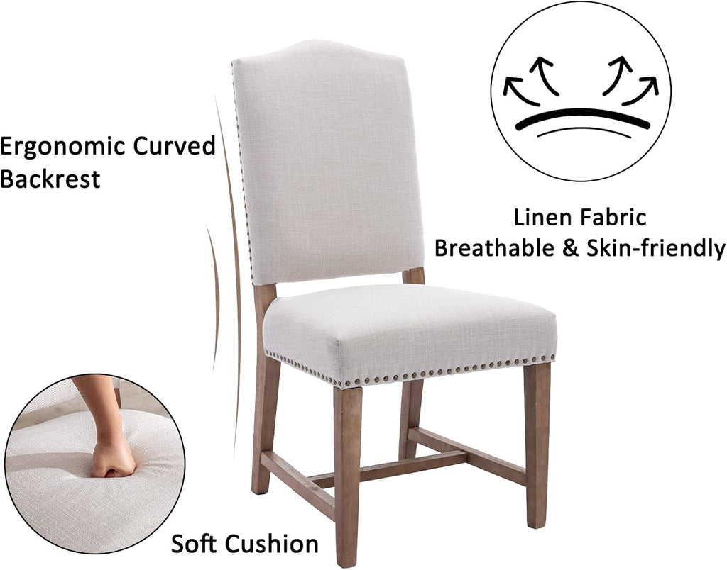 Shunzhi Farmhouse Upholstered Dining Chairs Set of 2 Mid Century Modern Dining Room Chairs Parson Linen Chairs Armless Kitchen Side Chairs with Wood Frame/High Back/Nailhead, Beige