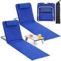 Beeveer 3 Pcs Beach Lounge Chaise Chair with Folding Side Table, Deep Blue