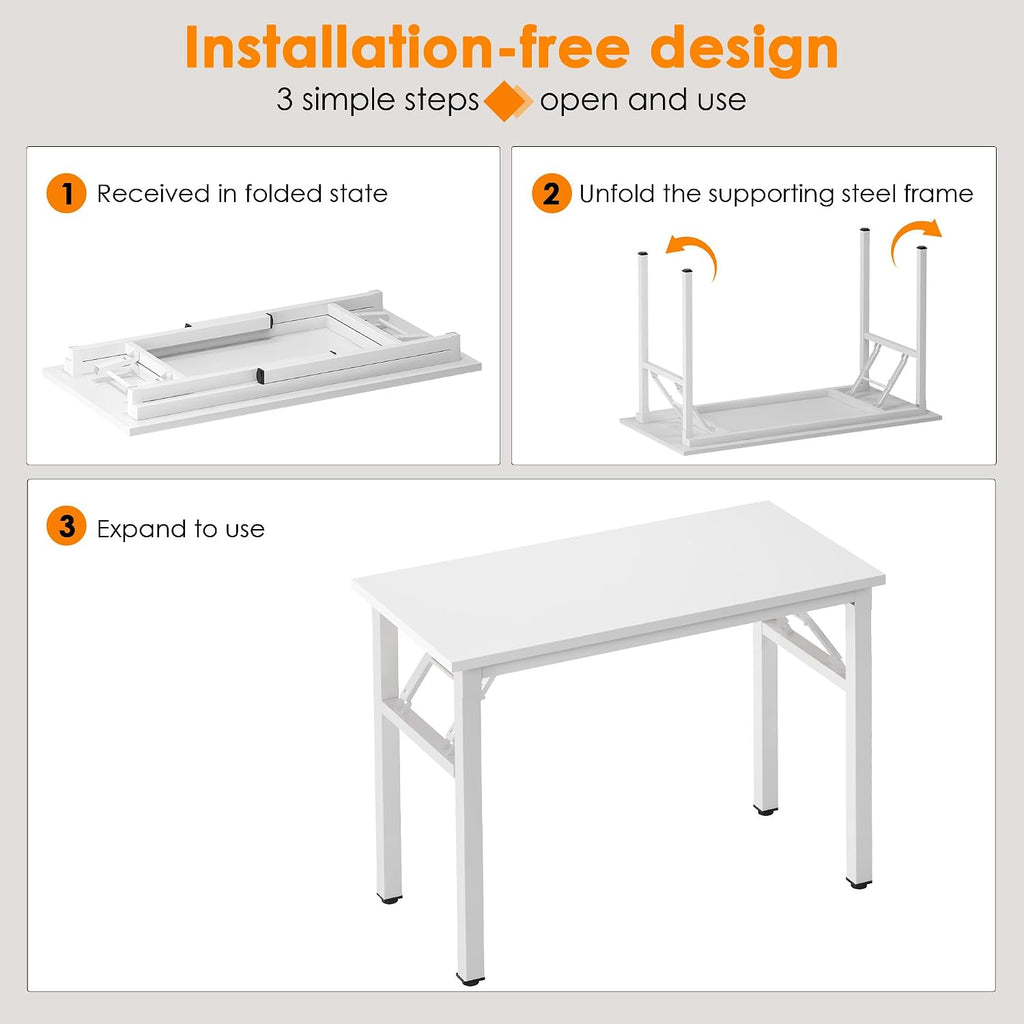 Need Small Folding Computer Desk, 39.4 Inch Writing Table, White