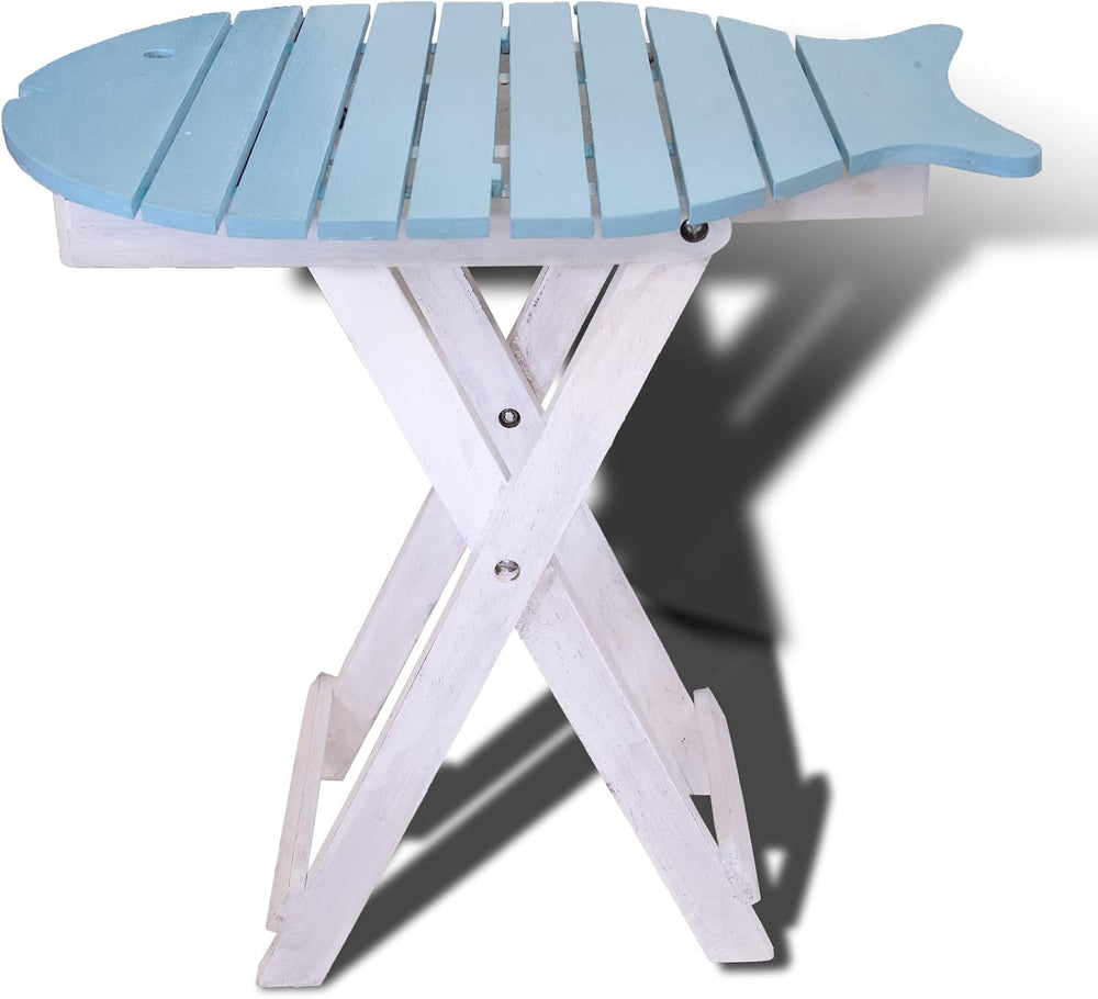 Beachy Folding Table - Fish Light Blue 19 x 20 x 14