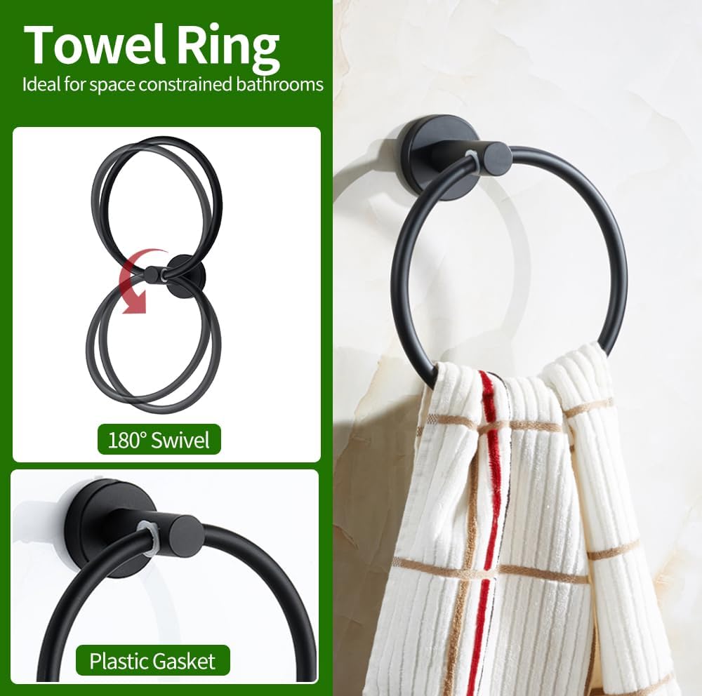 10pcs Matte Black Retractable Bathroom Hardware Set,