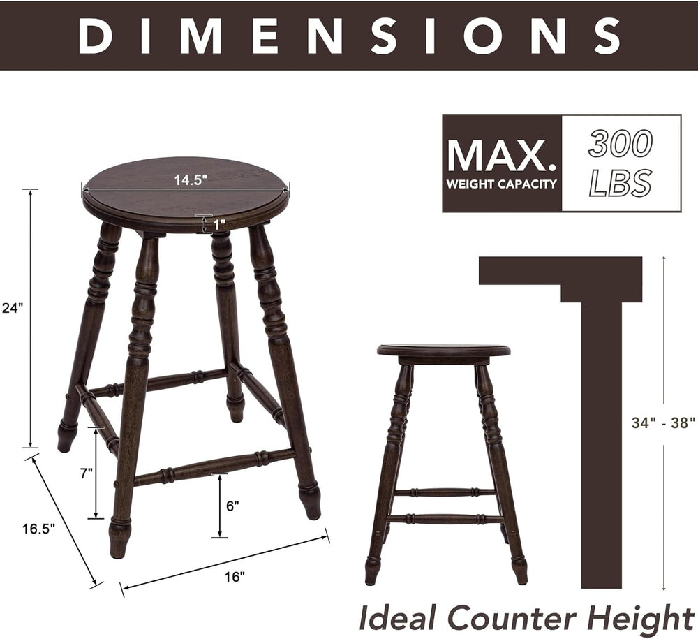 chairus 24" Backless Round Counter Height Bar Stools Set of 2, Dark Brown
