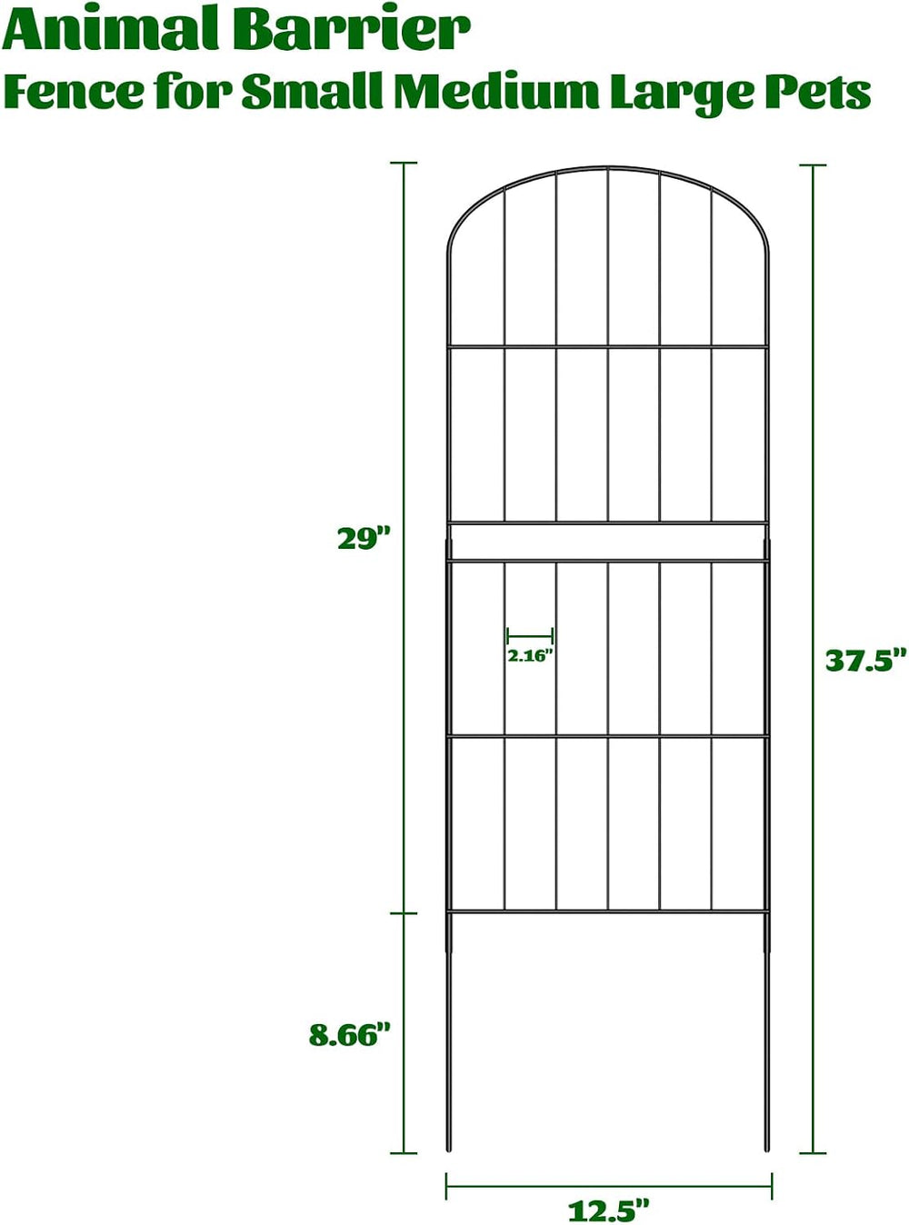 PINPON 10-Panel Arched Garden Fence 37.5inH x 10.4ftL Rustproof Border