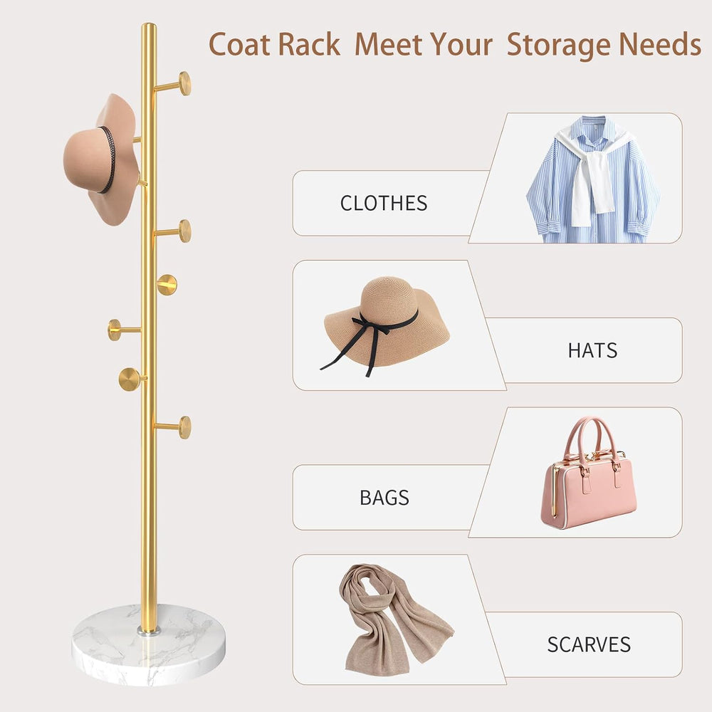Coat Rack Stand,Golden Metal Coat Rack Freestanding with 8 Hooks