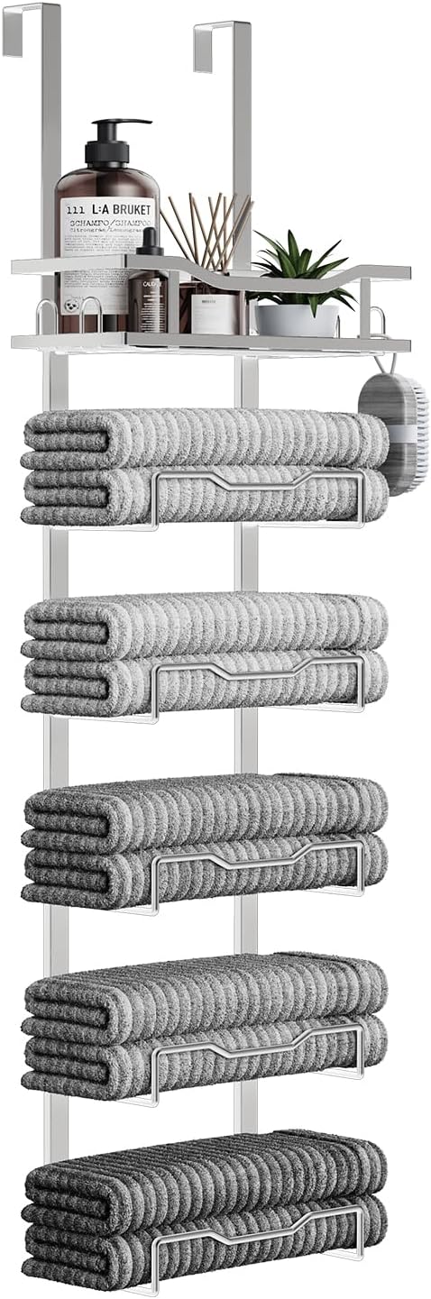 Aetyord Hanging Towel Racks for Bathroom No Drill - Over The Door 6-Tier Bath...