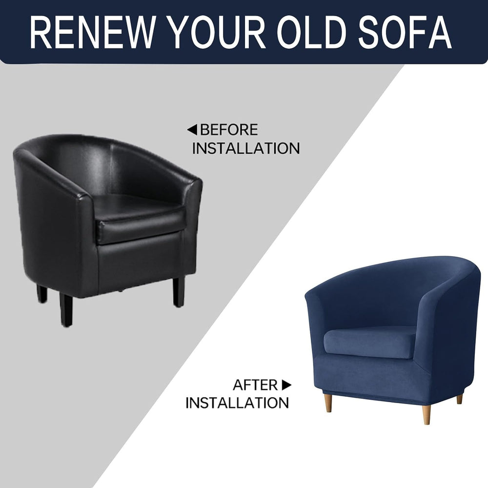 2 Piece Velvet Club Chair Slipcover Stretch Barrel Chair Covers Accent Chair ...