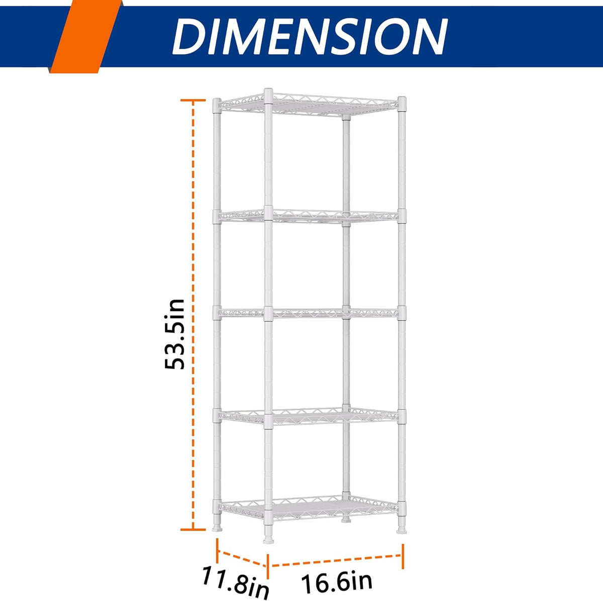 regiller 5-wire shelving metal storage rack adjustable shelves,standing, side view