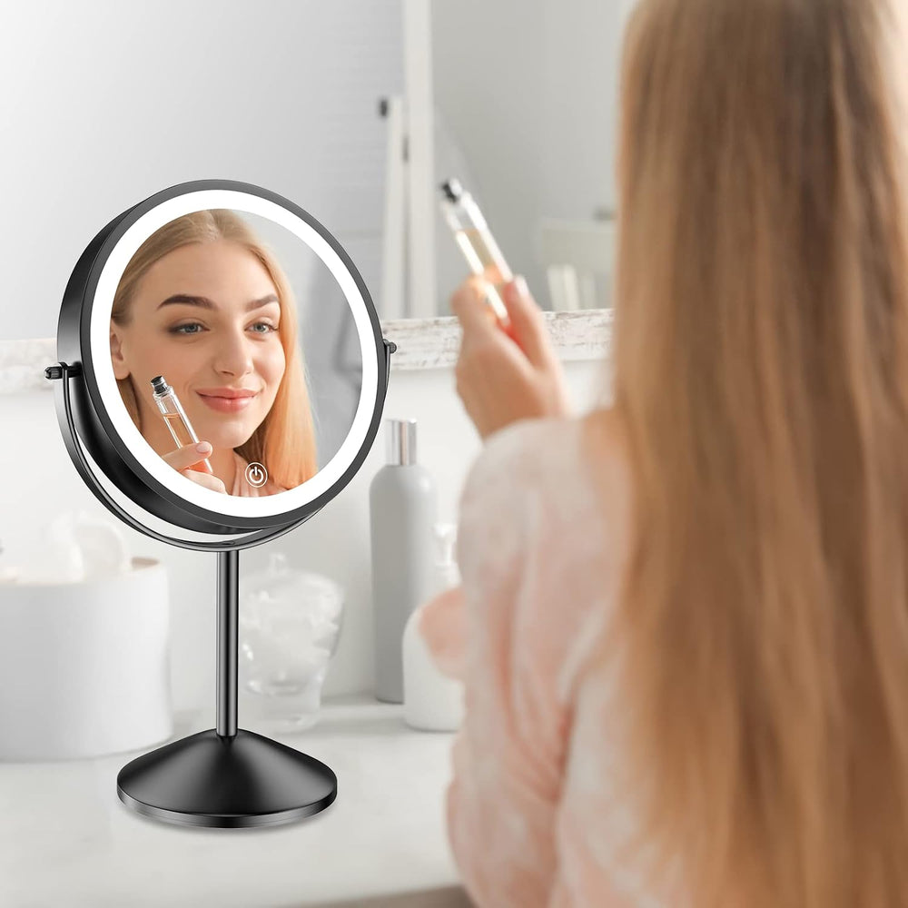 8 Inch Lighted Makeup Vanity Mirror with Lights 3 Color Dimmable, 1X/10X