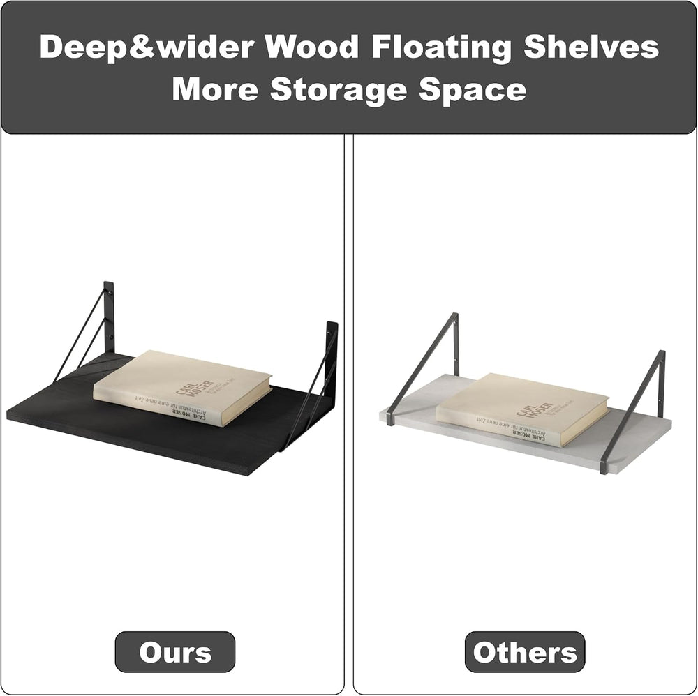 Love-KANKEI Wide Deep Floating Wall Shelves Set of 2,16"x12",Wood,B...
