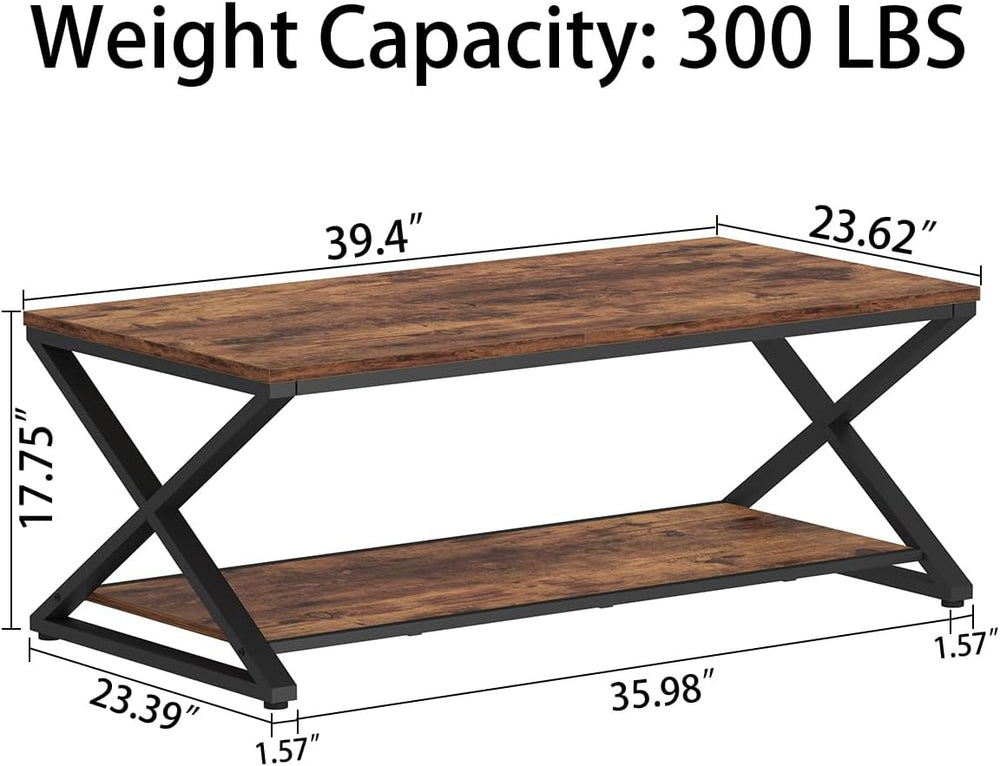HSH 39" Rectangle Coffee Table with Storage for Living Room, Rustic Brown