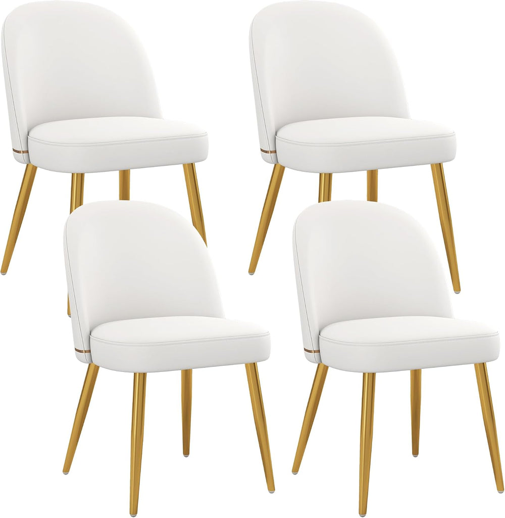 KCC Modern PU Leather Dining Chairs Set of 4,Armless Side Chairs,White