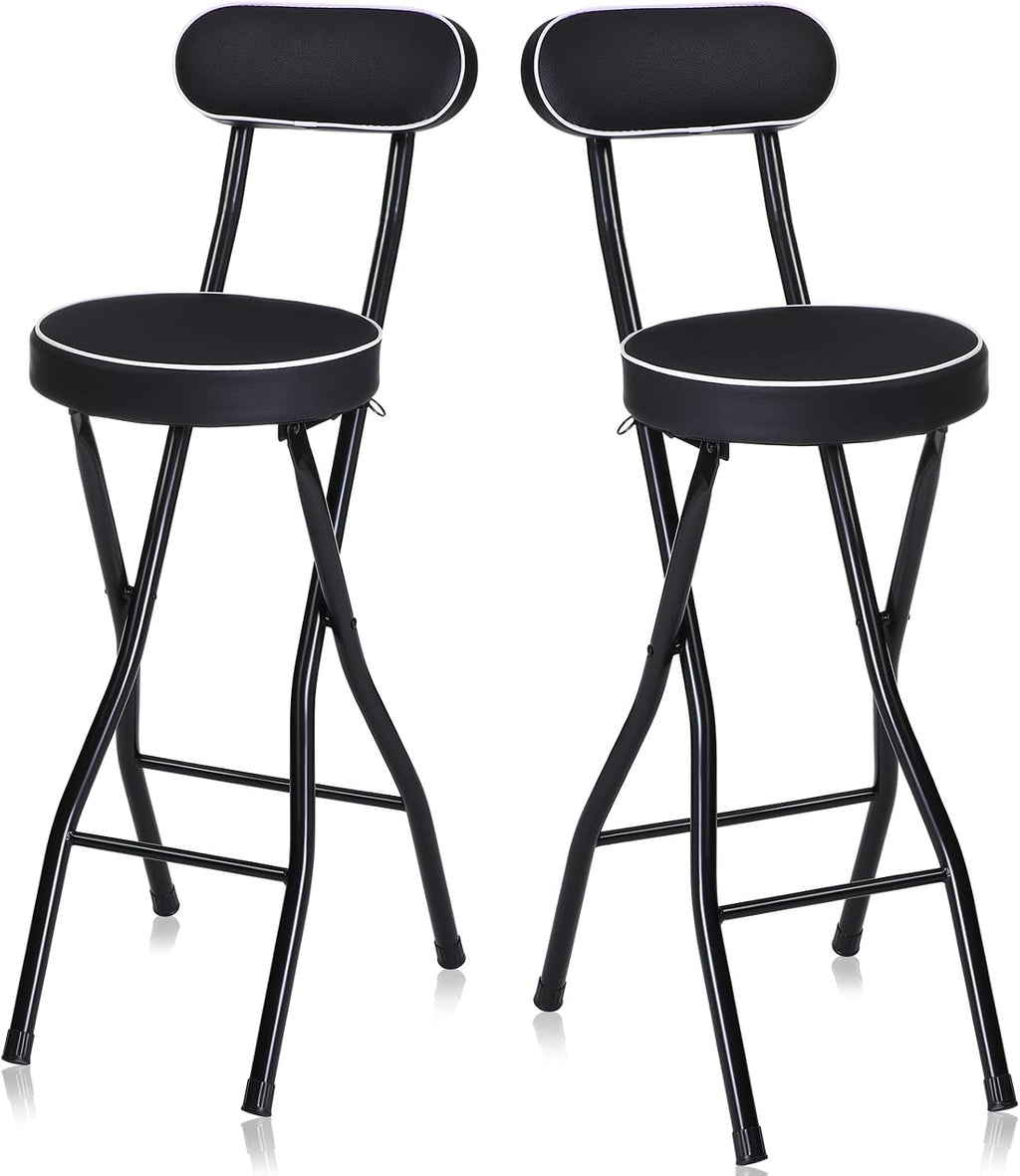 Thyle 2 Pcs 25.6 Inch Folding Bar Stool with Backrest, Cushioned Seat