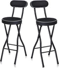 Thyle 2 Pcs 25.6 Inch Folding Bar Stool with Backrest, Cushioned Seat