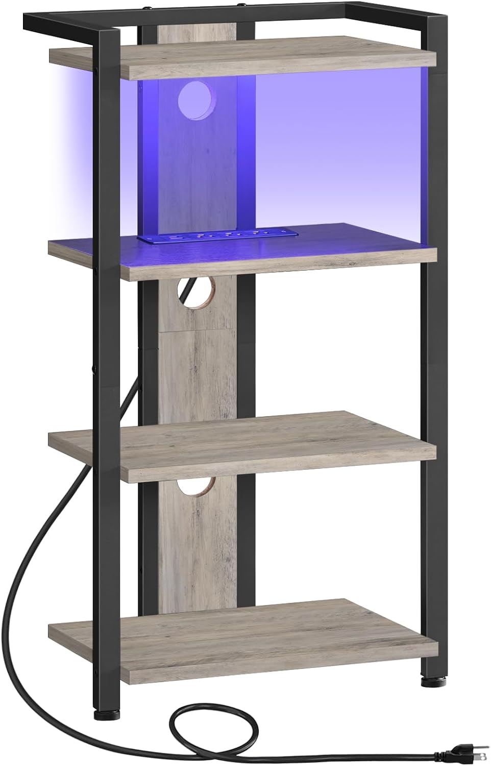 HOOBRO 4-Tier AV Media Stand, Media Console with Charging Station&LED Light