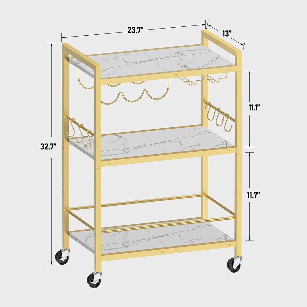 TUTOTAK Bar Cart with Wheels, Drink Cart with Wine Rack and Glass Holder
