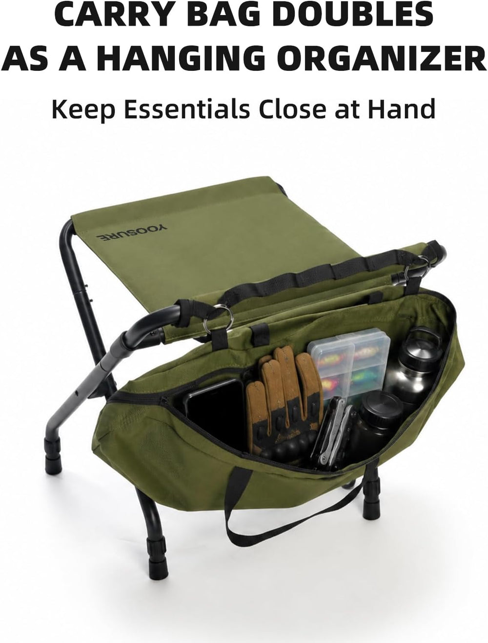 2-Level Height Adjustable Tactical Camp Stool, Detachable 4-Leg Folding Stool...