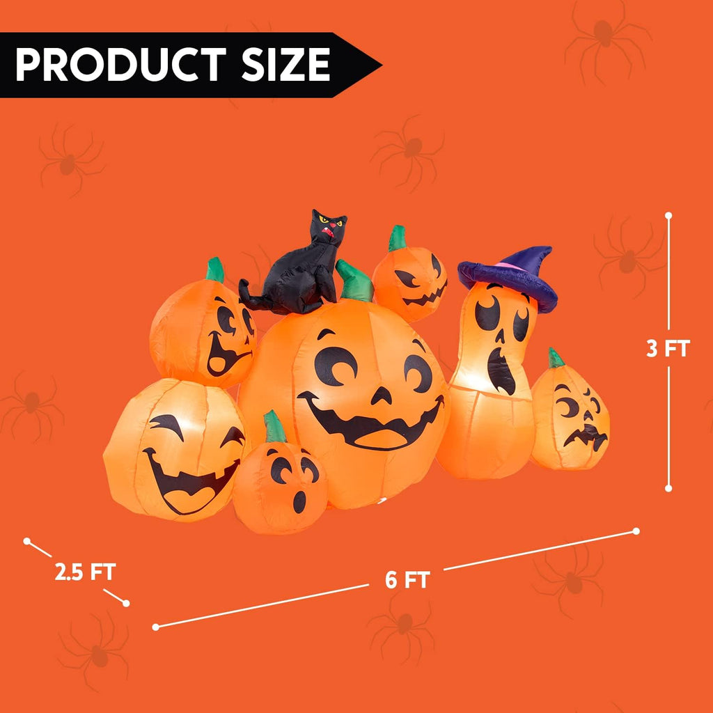 Joiedomi 6 FT Long Halloween Inflatable Outdoor Decorations, Pumpkin Blow Up Yard Decorations, 7 Pcs Inflatable Pumpkin for Outside with Witch's Cat with Build-in LEDs for Halloween Decor