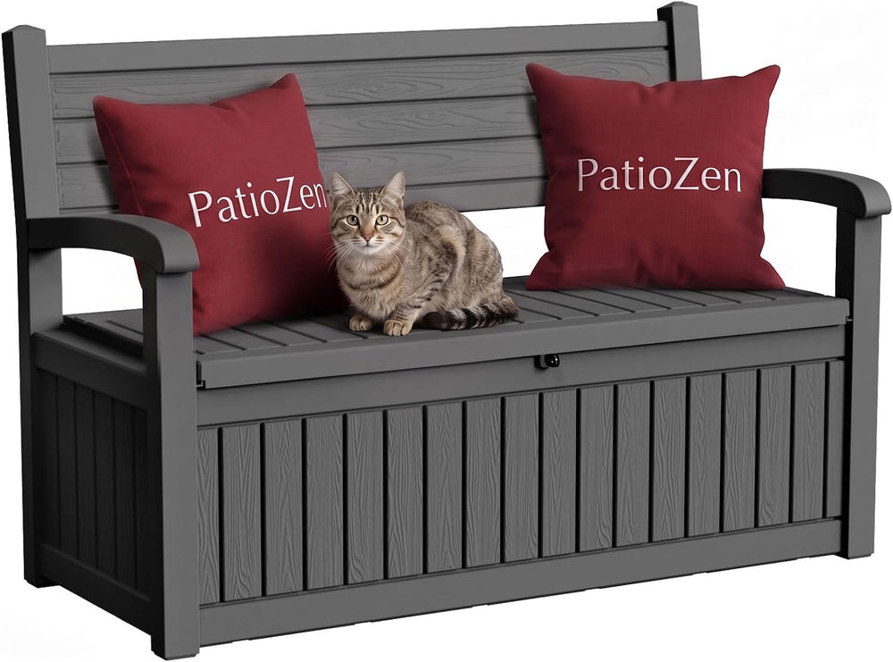 PatioZen 80 Gallon Outdoor Storage Bench, Black Stripe