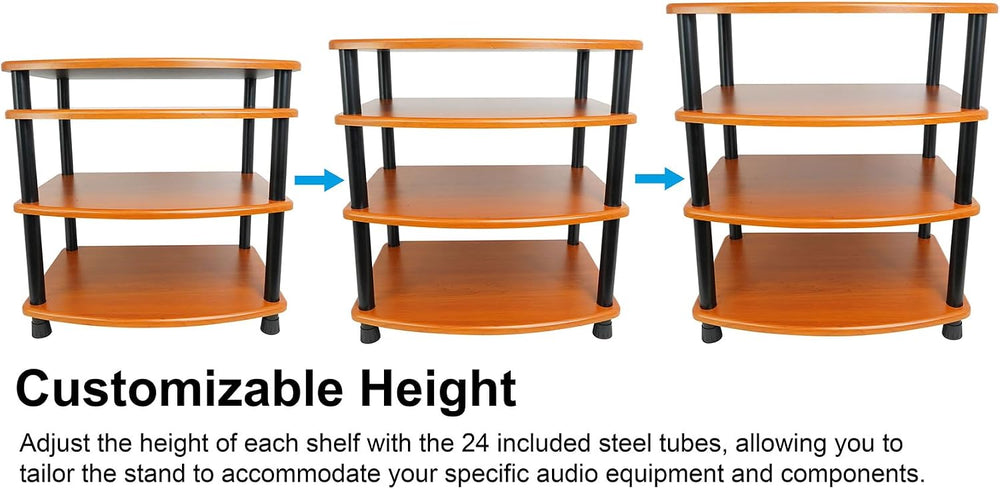 Rockville FLX Classic Wood Adjustable Height 4 Shelf Rack for Home Theater