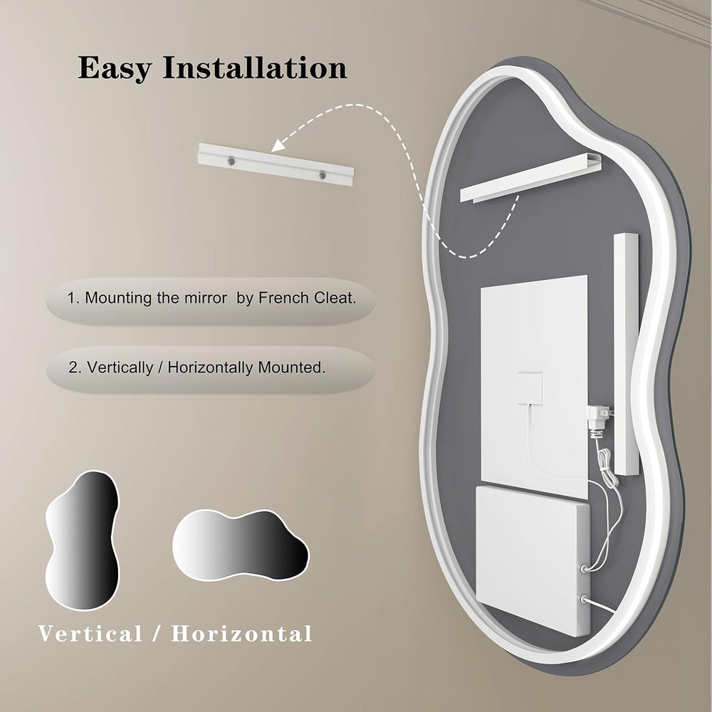 SMIROR 20x36 Irregular Backlit Led Lighted Bathroom Vanity Mirror