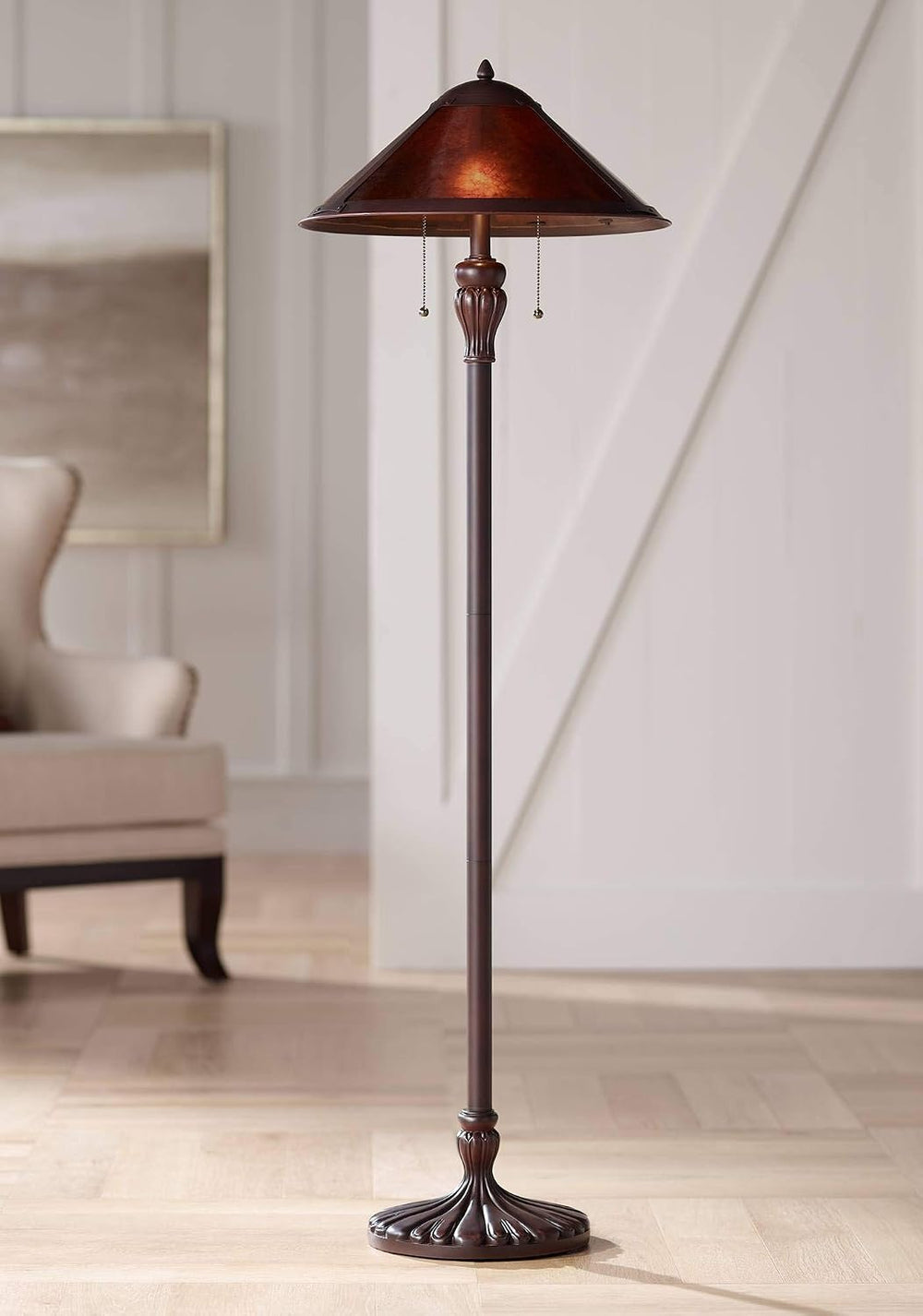 Capistrano 57 1/2" Tall Pull Chain Mica Shade Floor Lamp Living Room