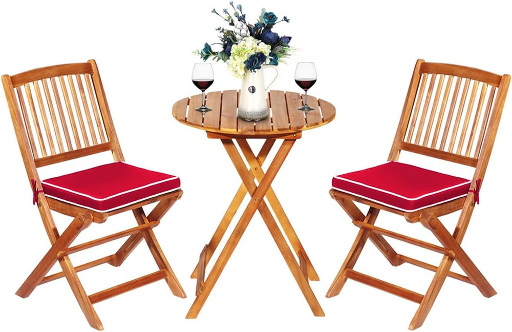 ORALNER 3-Piece Acacia Wood Folding Patio Bistro Set, Small Outdoor Balcony F...
