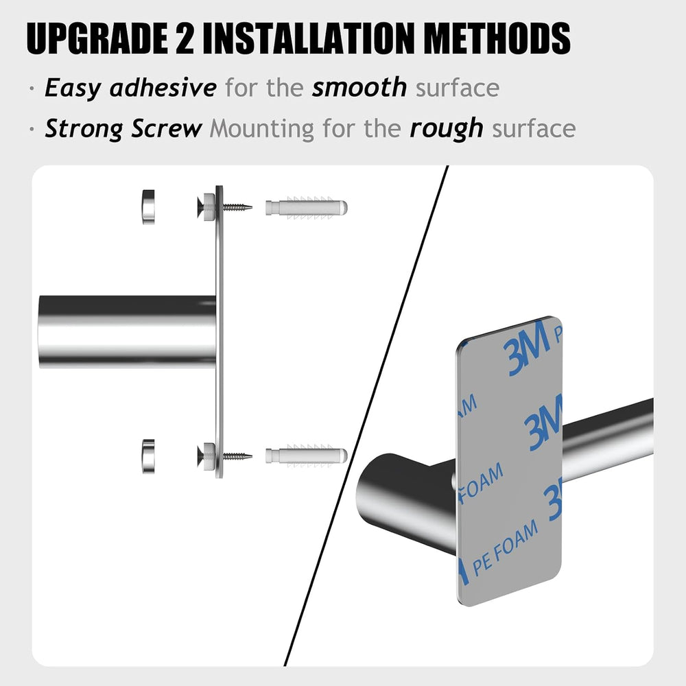 Towel Bar, Adhesive or Drill Wall Mount, Chrome, 2 Pack
