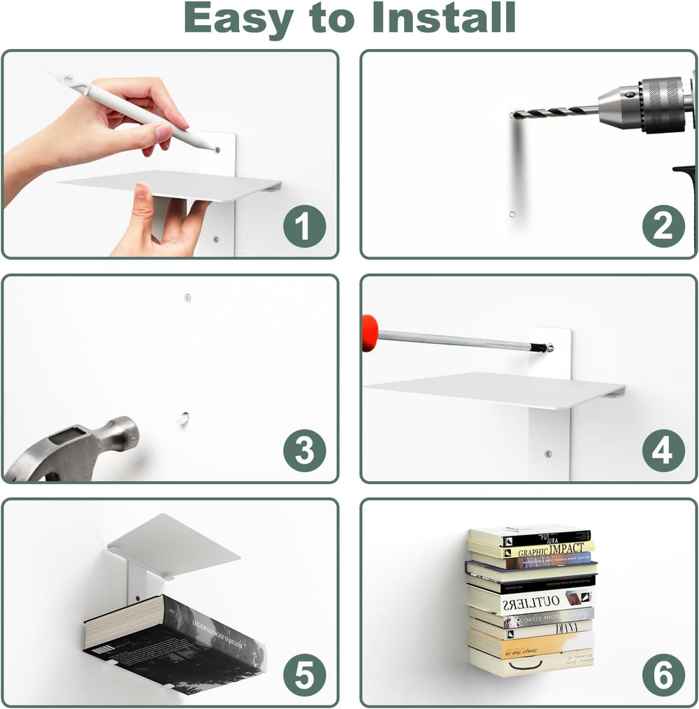 Mefirt Invisible Floating Bookshelves for Wall, 6 Tier Vertical Spine Book To...
