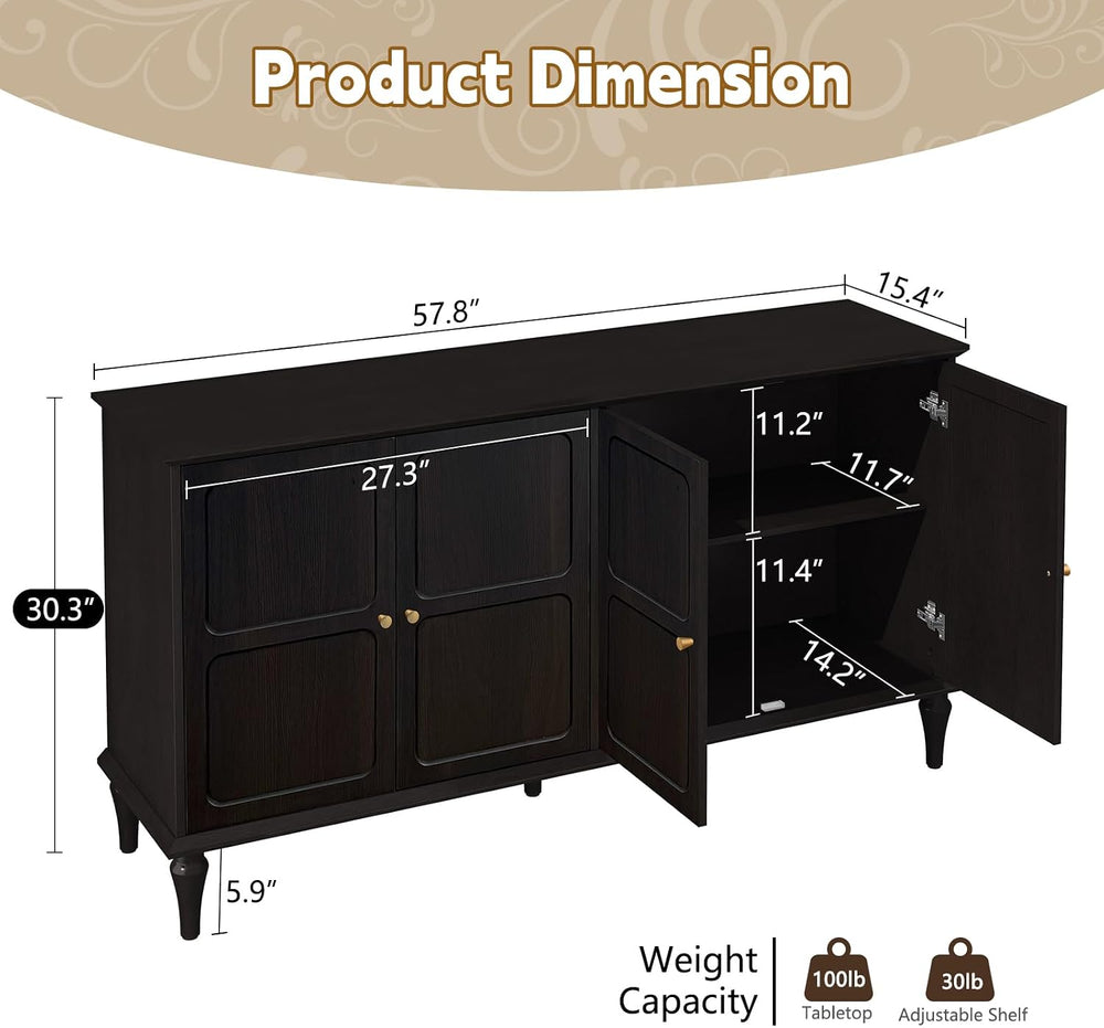 ARTPOWER 58'' Mid-Century Modern Sideboard Buffet Cabinet with Storage